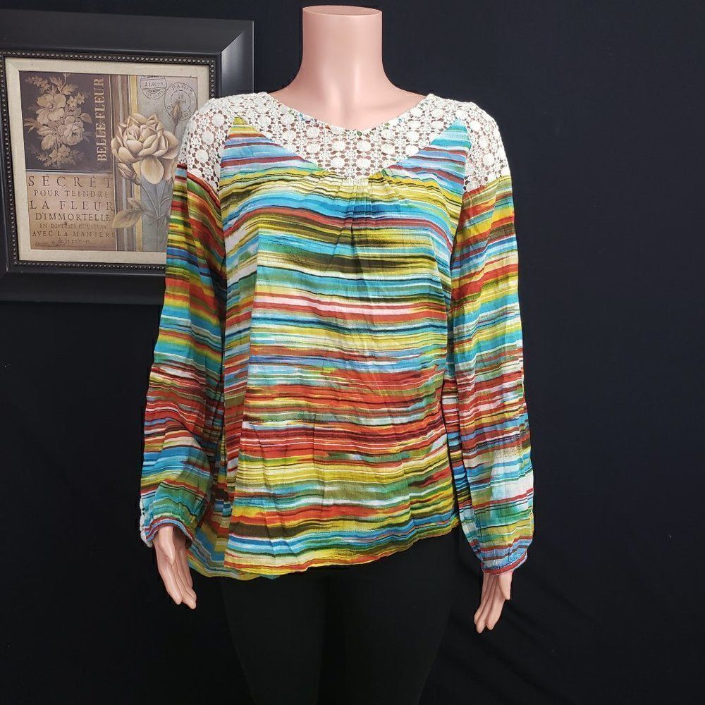 NEW DIRECTION Multicolor Striped Tunic Medium